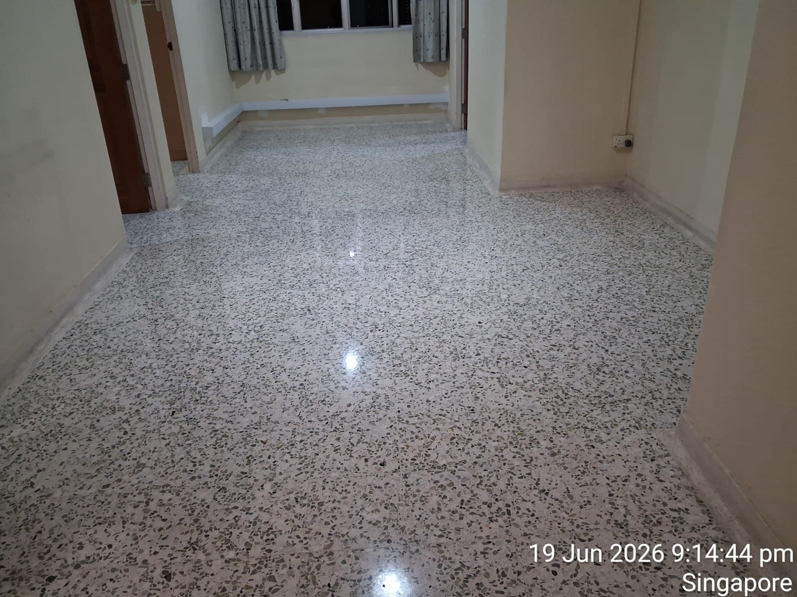 Freshly polished terrazzo floor in a Singapore HDB flat